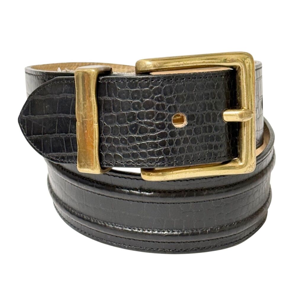 Guess Georges Marciano Vtg 90s Chunky Leather Belt Black Croc Emboss 3058 Sz M